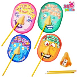 JOYIN 28 pcs I Pick Your Nose Pencil and Sharpener with Valentines Greeting Cards for Kids Party Favor, Classroom Exchange Prizes