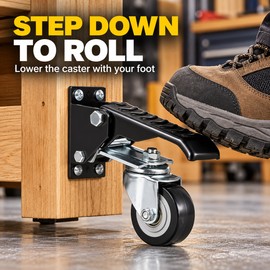 4 Pack 2.5 Inch Retractable Workbench Casters, 360° Swivel Liftable Wheels with Foot Pedals and Mounting Hardware