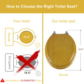 Angel Shield Durable Wood Veneer Natural Toilet Seat Metal Hinged Easy Clean Anti-scratch American Standard(Round,Oak)
