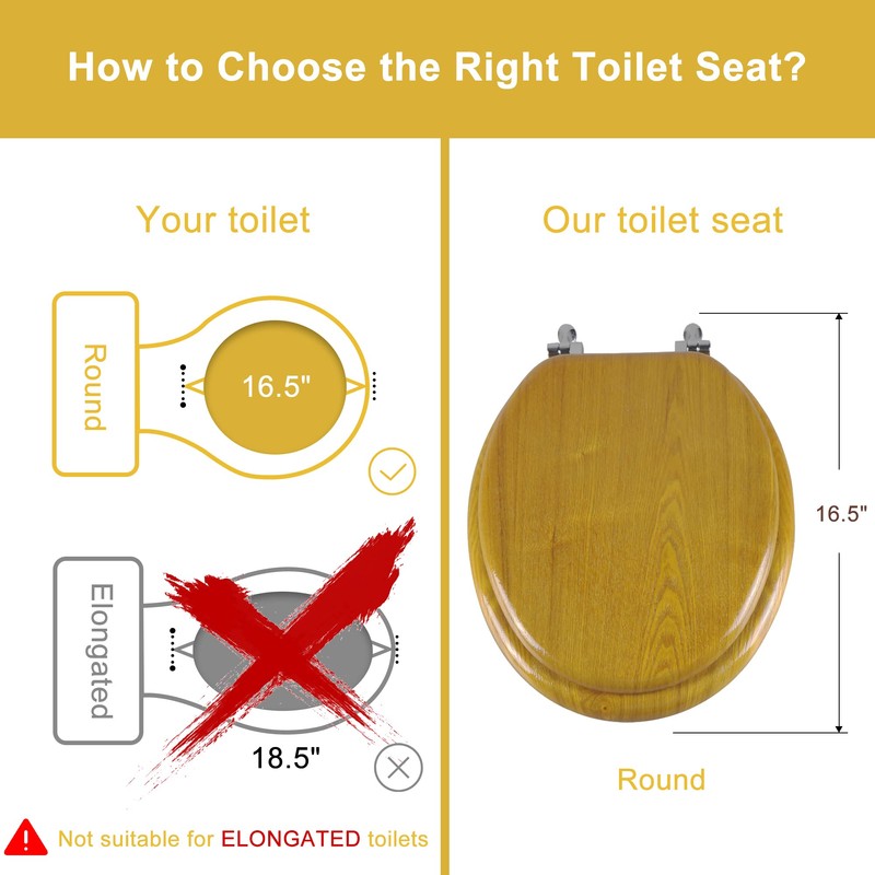 Angel Shield Durable Wood Veneer Natural Toilet Seat Metal Hinged
