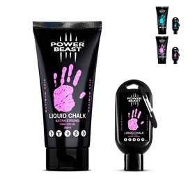 POWER BEAST Colored Liquid Chalk, 2 Bottles Combo of 250 + 50 ML, Liquid Sport Chalk, Free Professional Hand Grip for Gym, Weightlifting, Rock Climbing, Crossfit, Powerlifting, Pole Dance. (PINK)