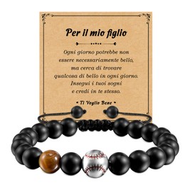 SUNSH Men's Bracelet Baseball Basketball Bracelets Christmas Graduation Birthday Gift for Sons Adjustable Bracelet Inspire Men Boys Teenagers, Stainless Steel, Bead
