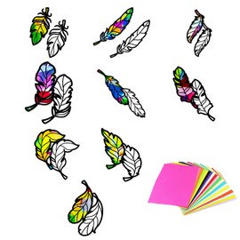 ORIGACH 18 Pcs Suncatcher Kit Feather Stained Glass Effect Paper Crafts with 32 Pcs Colored Paper DIY Tissue Paper Suncatchers for Window Classroom Arts and Crafts Party Favors