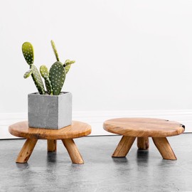 WELLAND Set of 2 Cedar Risers for Decor, 10 Inch Round Wooden Pedestal Flower Stand for Indoor Plant Pot Riser