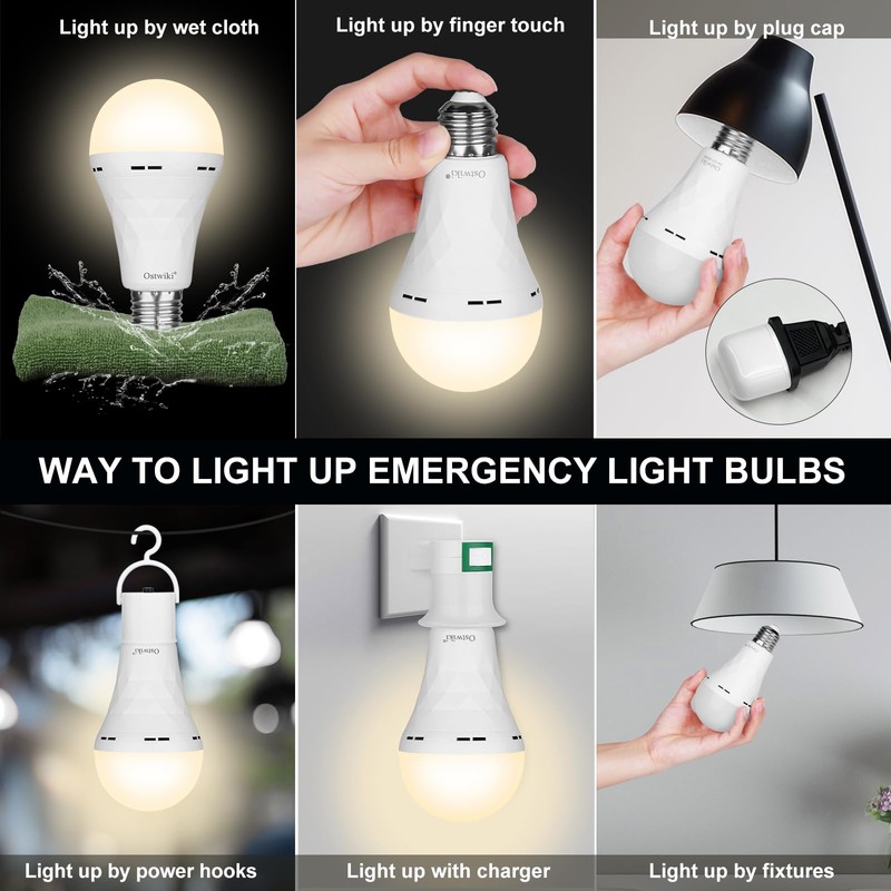 Ostwiki 2 Pack Rechargeable Light Bulb,Emergency Light Bulbs for Power