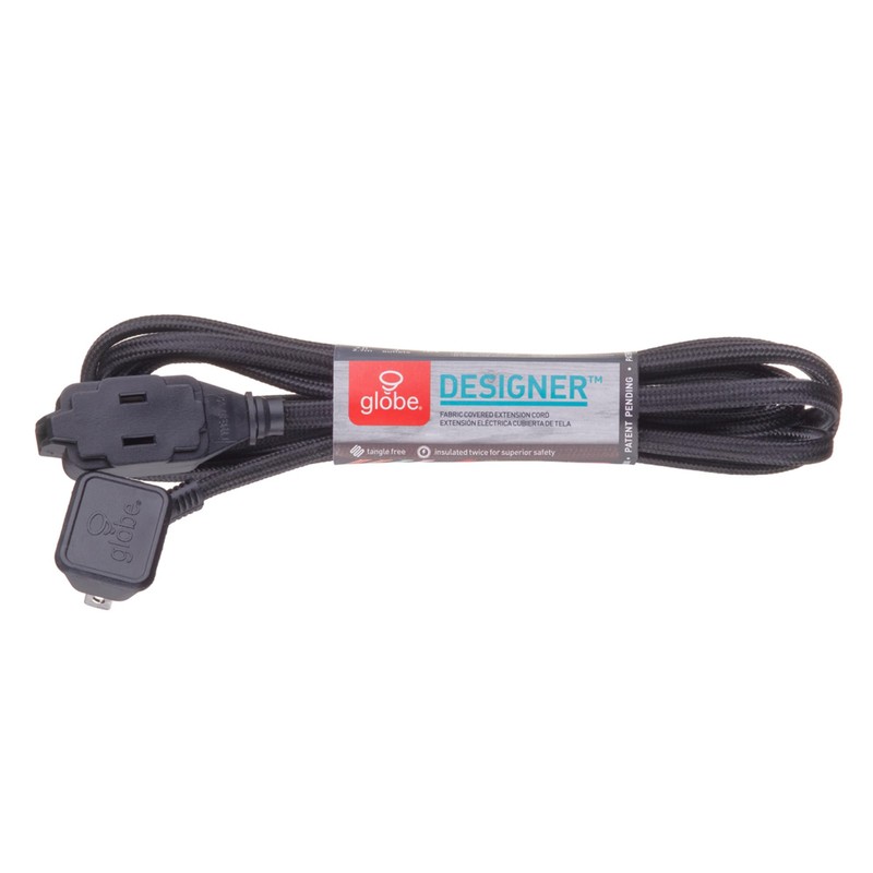 Globe Electric 22810 9ft Fabric Extension Cord, 3 Polarized Outlets,