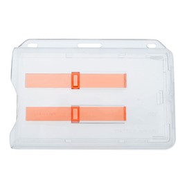 Rigid Horizontal Two Card ID Badge Holder with Double Red Extractor Slider - Clear Hard Plastic Double Sided 2 Card Protector with Easy to Slide Dispenser for Office Key Cards by Specialist ID