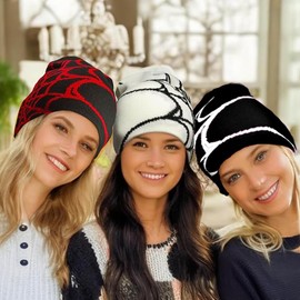 Y2k Beanie Winter Hats Knit Caps Unique Stylish Spider Web Graphic Design Party Cosplay Cool Hat for Men Women (2 Pack)