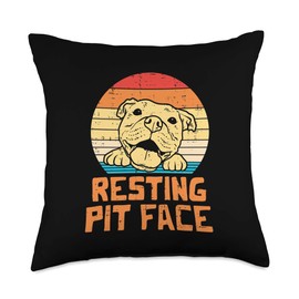 BoredKoalas Pitbull Pillows Pit Bull Terrier Gifts Resting Pit Face Retro Pitbull Pitty Dog Lover Owner Gift Throw Pillow, 18x18, Multicolor