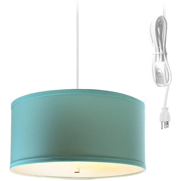 2 Light Swag Plug-in Pendant 14"w Island Paridise Blue with Diffuser, White Cord