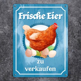 Fresh Eggs for Sale Metal Sign XL in 21 x 28 cm with Chicken Motif for the Farmer's Shop or Decoration on the Chicken Coop