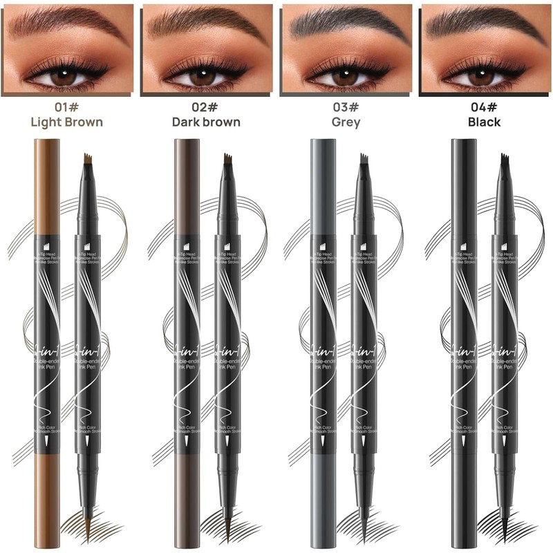 Lápiz de Cejas 2 Piezas, Efecto Microblading 3D Impermeable, Marrón