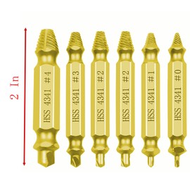 Broken Head Screw Extractor Set, 6 Pcs 6 Style 2 Inch Nickel Iron Alloy Steel Damage Screw Extractor for Household and Industry Repairing, Also Good Gift for Men (Gold)