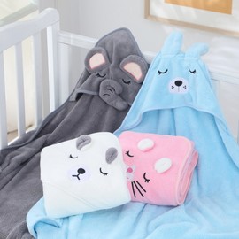Soft Infant Hooded Bathrobe and Beach Towel with Cartoon Cape Design 87*80cm/Gray Elephant 3ea