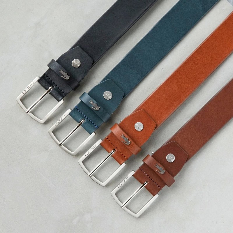 Lacoste 82575 Men's Genuine Leather Belt [01] Black, 01: Black