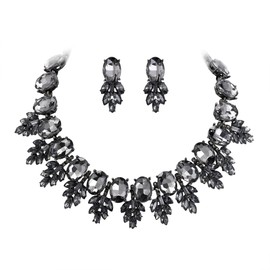 EVER FAITH Statement Jewellery Set Vintage Crystal Marquise Oval Rhinestone Choker Pendant Necklace Earrings Set for Women Costume, Crystal, No Gemstone