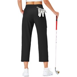 Ksmien Women's Golf Pants Lightweight High Waisted 7/8 Ankle Pant with 4 Pockets for Athletic Lounge Travel Work Black