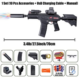 JOYNAS Electric Water Shooter with LED Lights, Powerful Squirt Water Pistol for Kids/Aldults,Long Range Shoot Reach To 26-35ft Outdoor Water Toy,High Powered IP67 Waterproof for Summer, Outdoor,Party,Birthday Gift:_black