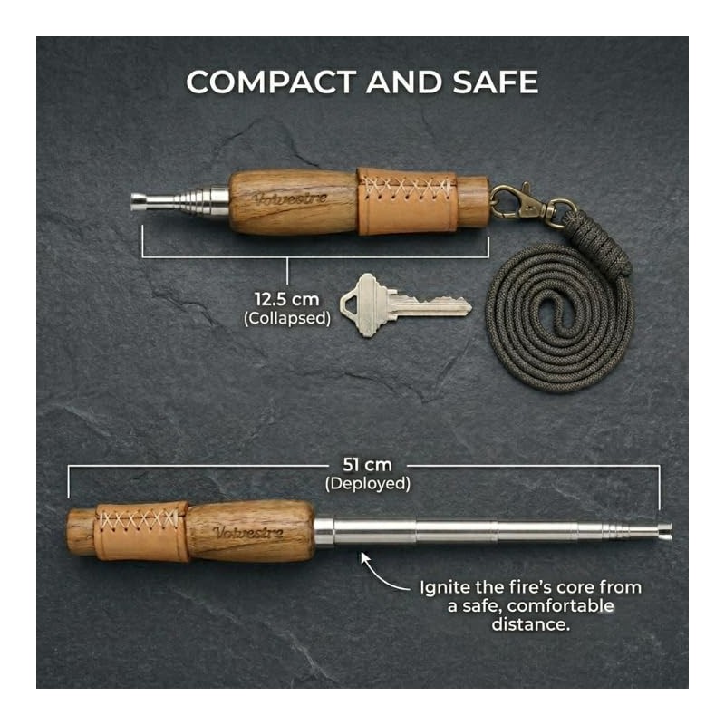 Pocket Bellows with Wooden Handle – Telescopic Fire Blower Tube,