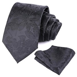 Alizeal Mens Tie with Hanky Set Floral Silky for Wedding Party Necktie and Handkerchief Set, Black