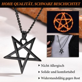 XUANPAI Satanic Invertiert Pentagramm Anhänger Halskette, Kirche von Satan Hexe Wicca Amulett Halsketten Edelstahl Schmuck Geburtstag Jubiläumsgeschenke für Papa Ehemann, Schwarz