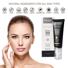 Bellaterra Cosmetics BB Crema hidratante tintada, base mineral, corrector, antienvejecimiento, protección solar natural, todos los tonos, 1.6 onzas, bronceado medio 105
