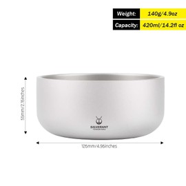 SILVERANT Titanium Double Walled Bowl Oatmeal Rice Soup Yogurt Doshware Ultralight Portable Tableware Outdoor Camping Double-Wall Backcountry Bowl- 420ml
