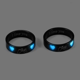 ATLVXJL stainless steels Luminous Heart Couple ring, Engraved 'I Love You' with Hand Signs