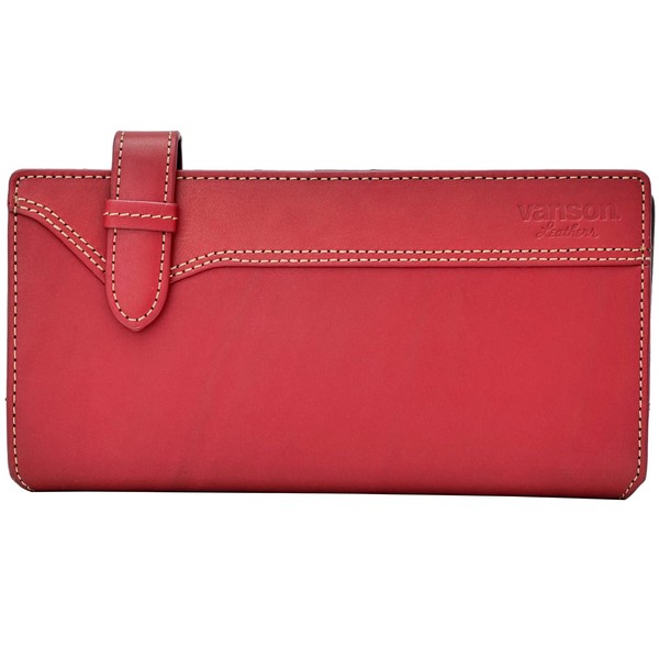 Vanson VP-115-11 Men's Long Wallet, Tochigi Leather, Genuine Leather, Made in Japan, Red