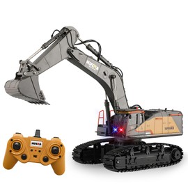 rchuinamodel RC Excavator for Adults Fully Functional 1:14 Scale 22 Channel Remote Control Toy Truck Construction Vehicle with Metal Bucket and LED Lights and Simulating Sounds
