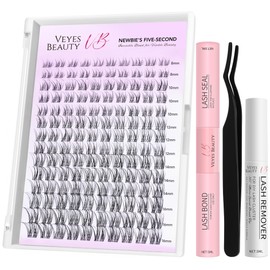 VEYESBEAUTY Aliva Cluster Lashes Kit Individual Lash Extensions Newbie's Five-Second DIY Dramatic Volume Eyelash Spider Wispy Faux Mink Lash Mixed Length Tray with Bond & Seal, Applicator at Home