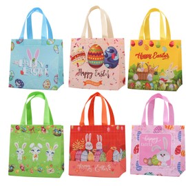 Jwssor Easter Bags,6 packs Reusable Tote Bags,Treat Bags with Handle,Non-woven Bags for Easter Party