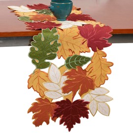 Fall Leaves Table Runner 54 Inch Long Embroidered Thanksgiving Autumn Havest Dining Table Decoration Leaf Cutwork Festive Holiday Orange Coffee Table