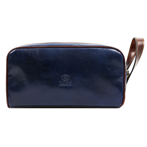 Time Resistance Leather Cosmetic Bag Toiletry Italian Classy Dopp Kit