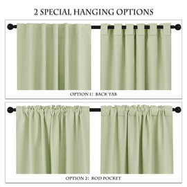 PONY DANCE Short Blackout Curtains - Window Curtain Treatments Light Blocking Drapes Back Tab/Rod Pocket Short Drapes Panels for Bedroom & Kitchen, 42 W x 45 L, Meadow Green, 1 Pair
