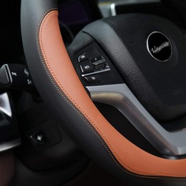 Funda de Cuero para Volante,Cubierta Volante Coche,Microfibra,Transpirable, Antideslizante,para decoración de Coche y protección de Volante,Niversal de 38cm (Marrón)