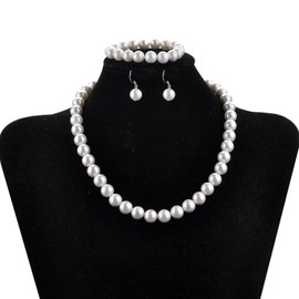 LUREME® Fashion Style Pearl Elastic Necklace Bracelet Dangle Earring Set-White(09000649-1)