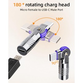 GELRHONR Rotatable Micro USB to USBC Adapter, 180 Degree Free Rotating Micro USB Male to Type C Female Converter Connector for Camera, Mouse, Phones and More, 2Pack (Micro Female to USBC Male)