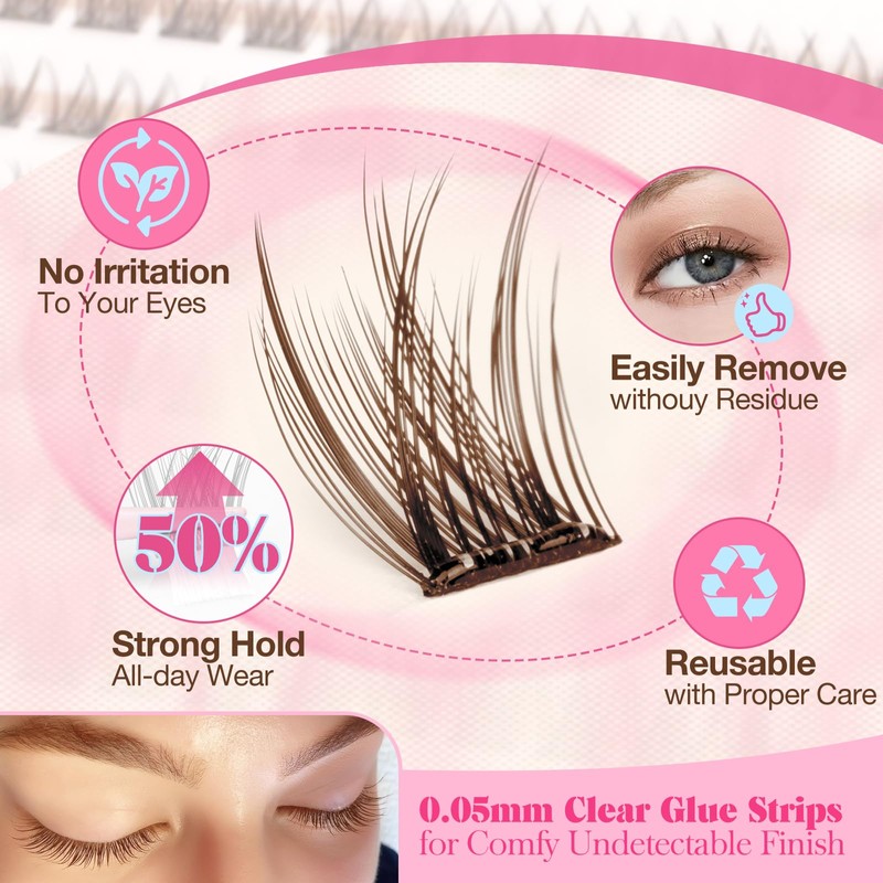 Yawamica Self Adhesive Eyelashes Brown Lash Clusters No Glue Needed