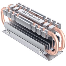 GRAUGEAR M.2 2280 NVMe SATA SSD Heatsink, Direct Touch Heatpipe, Dual Copper Heat Pipes, Aluminum Alloy Plate-Fin Design, 2 Thermal Conductivity Pads incl., 1.34 inches Height [G-M2HS06]