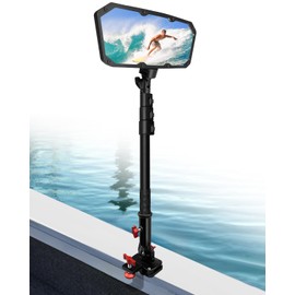 Pontoon Boat Rear Mirror, 4.7" x 11.2" Extra Large Boat Rear View Mirror for Marine Water Skiing Pontoon Sport Wakeboarding Surfing Adjustable Stable with Bracket Easy Clamp
