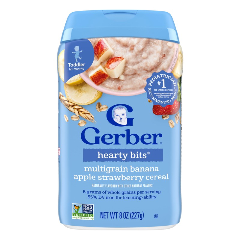 Gerber Toddler Food, Multigrain Banana Apple Strawberry Cereal, 8g Whole