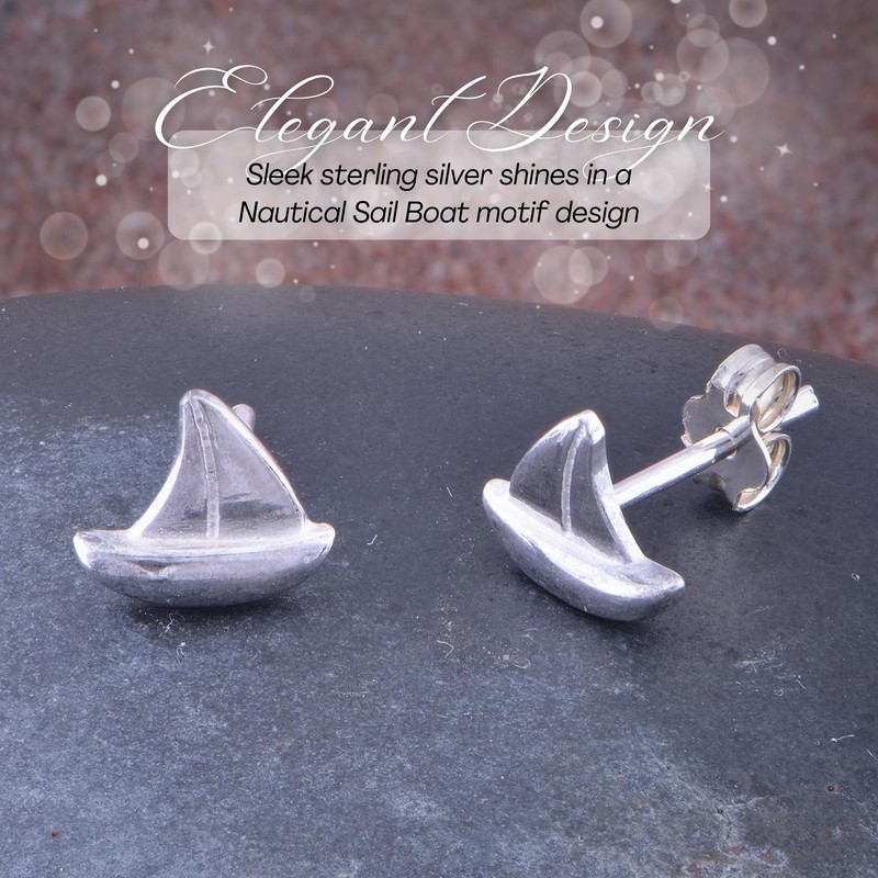 925 Sterling Silver Ladies Nautical Sailboat Stud Earrings Sail Boat