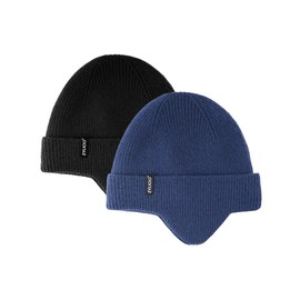 Zylioo S/M/L/XL/XXL Ear Flap Knitted Hat for Large Head, Winter Beanie Hat, Black and navy blue