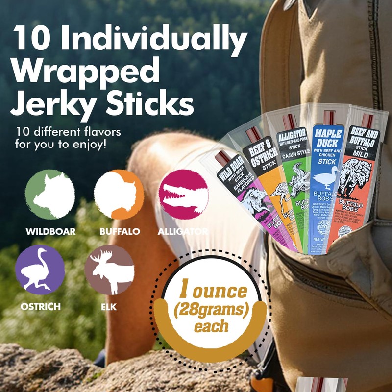 Jerky-n-Spice Wild Game Exotic Meat Sticks (10-Pack) | Ultimate Beef