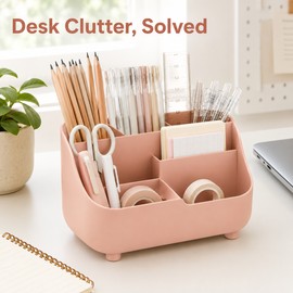 5-Section Office Desk Organizer for Stationery - Large Capacity Desktop Storage Box for School, Home & Office