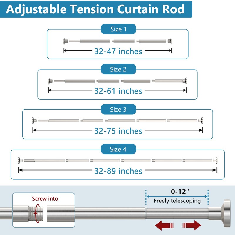 Bonpally Shower Curtain Rod 32-75 Inches Adjustable, Non-Slip Spring Tension