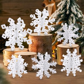 TECHEEL Snowflakes Table Decoration Snowflakes Decoration White Snowflakes Wooden Decoration Winter Snowflake Table Decoration 3D Snowflake Christmas Decoration Table for Christmas and Winter Party