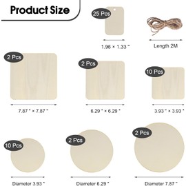 Pack of 53 Unfinished Wooden Plates for Crafts, Round Wooden Discs and Square Wooden Discs for Pyrography, Painting, Hanging Decorations