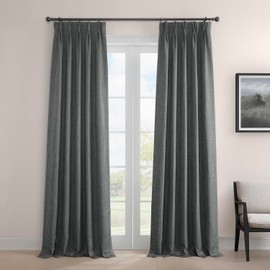 HPD Half Price Drapes Faux Linen Room Darkening Curtains for Bedroom 108 Inches Long (1 Panel), 25W x 108L French Pleated Curtains for Living Room - Linen Curtain for Home Decor, Dark Gravel